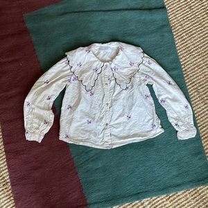 Zara Embroidered Peter Pan Collar Top